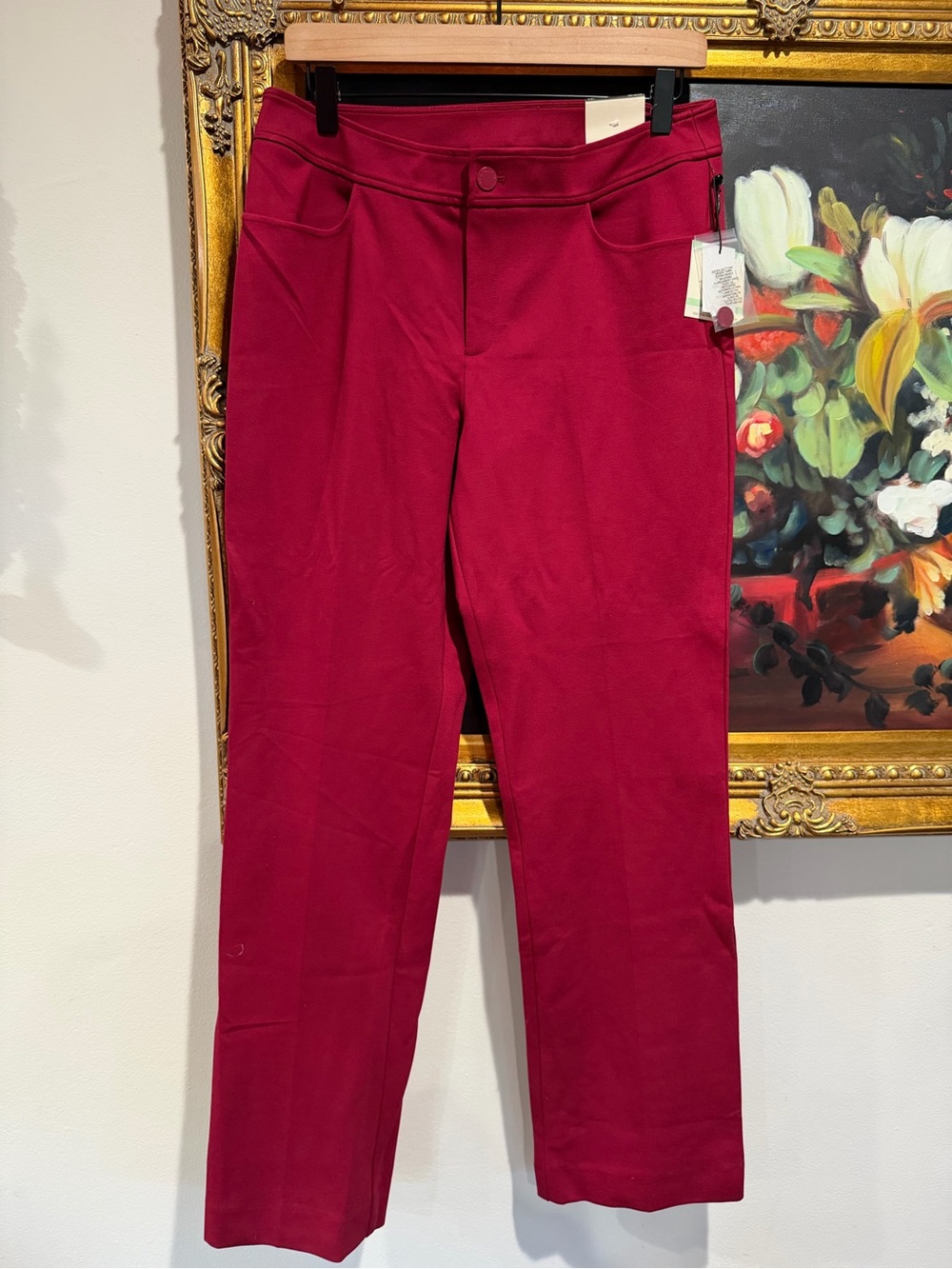 Anne Klein Straight-Leg Pants in Deep Wine Red